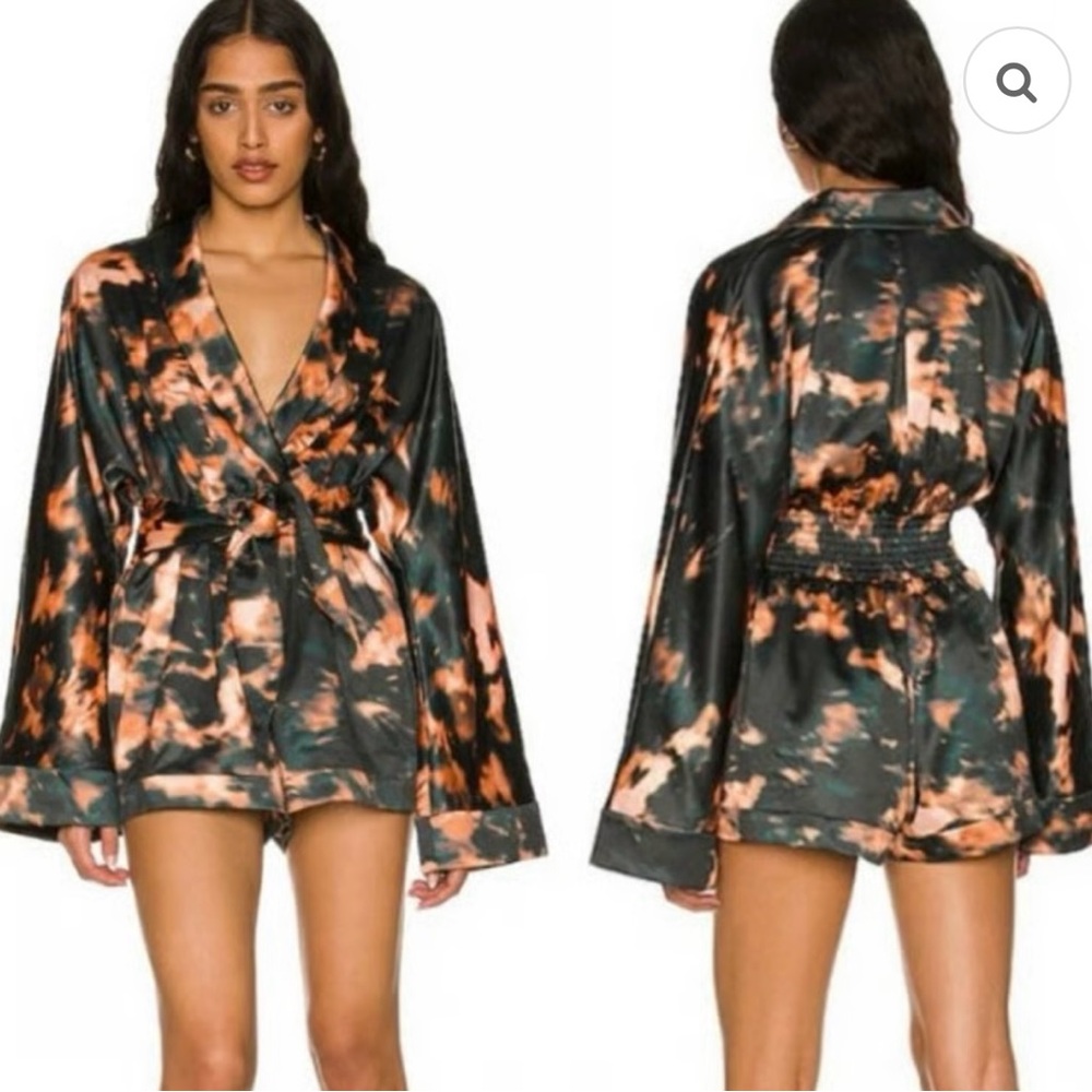 Amelia Black and Orange Teal Dye Kimono Romper